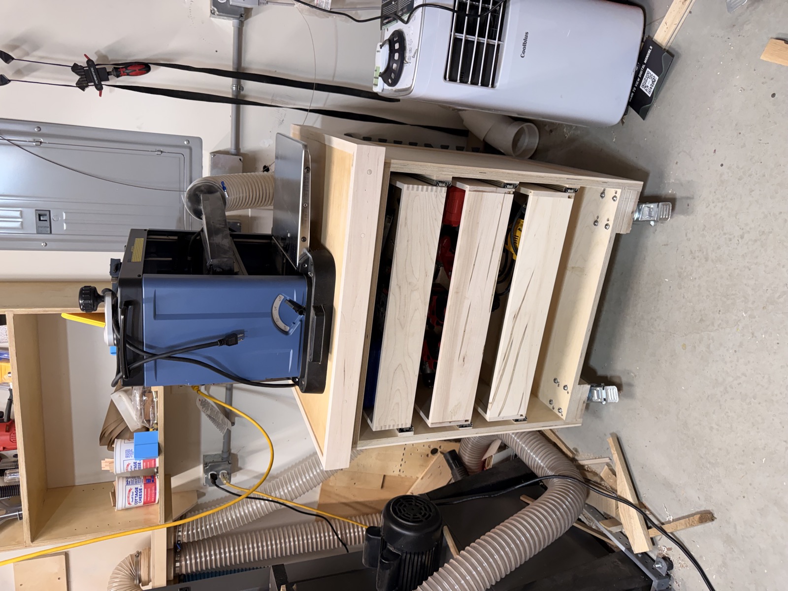 Rolling planer cabinet with drawers in progress