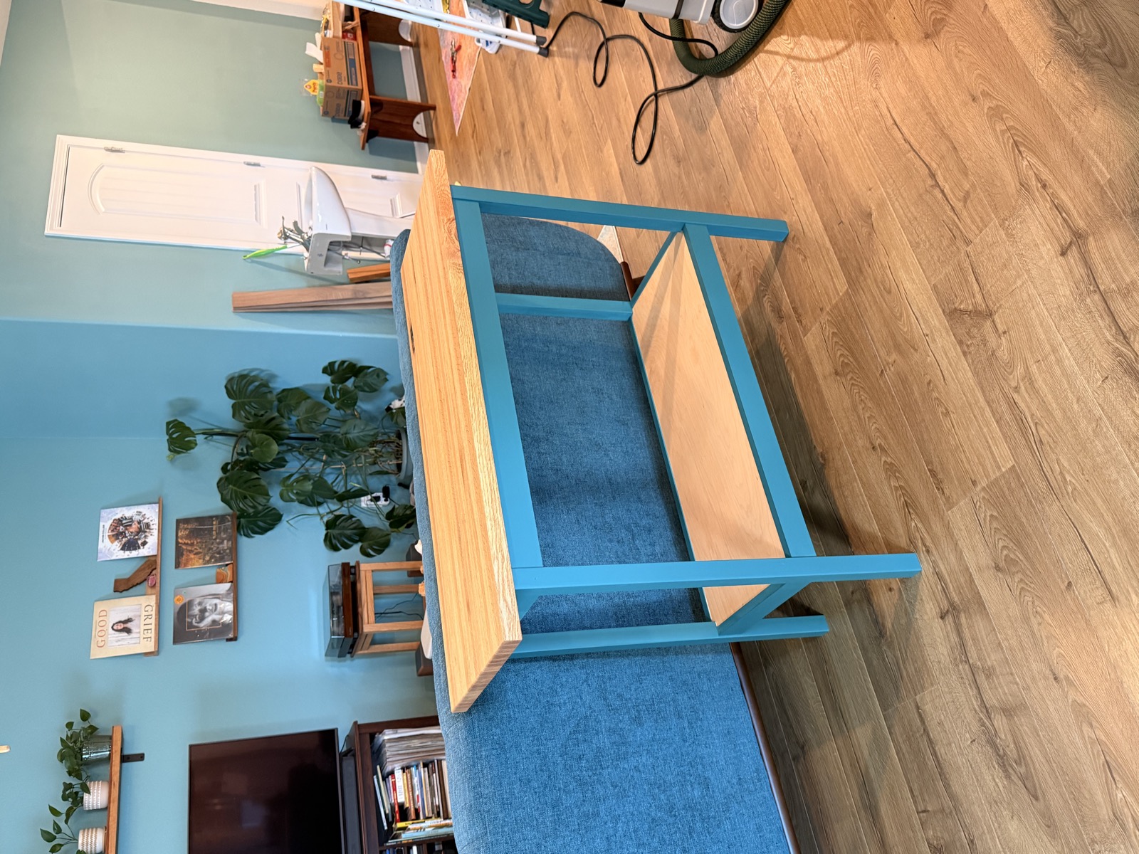 Console side table with painted base and wood top